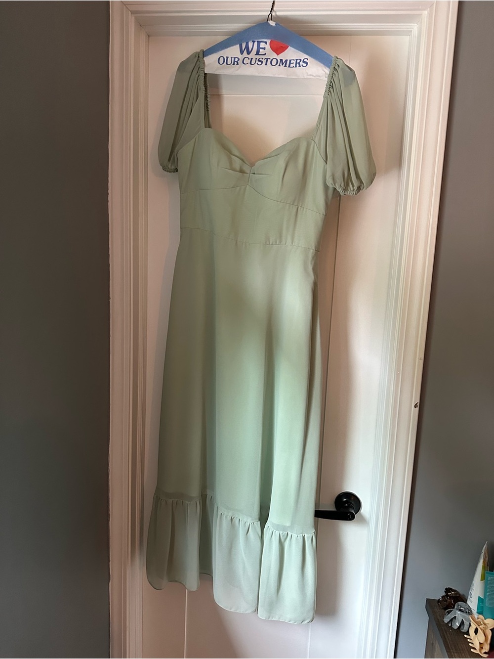 Azazie Dusty Sage A-Line Chiffon Midi Dress - Picture 2 of 5
